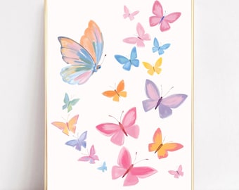 Pastel Butterfly Painting Kids Room Printable Tween Wall Art Pink Colorful Animal Print Nursery Digital Download Butterfly Girls Decor