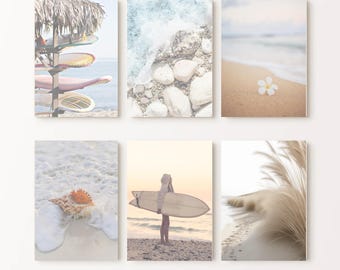 Neutral Beach Print Set of 6 Boho Wall Art Tropical Island Prints Wall Art Beach House Coastal Chic Living Room Decor Coastal Wall Art Set