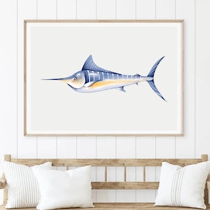 Blue Marlin Fish Watercolor Nautical Print Sportfishing Decor Fishing Poster Gift for Him Deep Sea Fish Art Saltwater Fishing Art Nautical