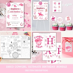 Cowgirl Birthday Invitation Bundle Birthday Digital Disco Cowgirl Party Decorations Girl Rodeo Party Decor Activity Sheet Girl Party Games