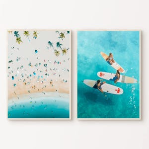 Aerial Surfers Prints Surfer Photography Set of 2 Prints Ocean Photograph Prints Modern Beach House Decor Above Bed Wall Art Trendy Decor