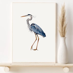 Blue Heron Wall Art Sea Bird Print Lake House Decor Nursery Bird Digital Printable Art Modern Living Room Decor Heron Watercolor Print