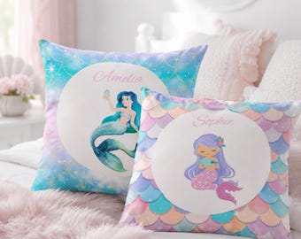 Personalized Mermaid Pillow Cover Ocean Nursery Decor Mermaid Birthday Custom Girl Room Decor Under The Sea Baby Shower Gift for Her