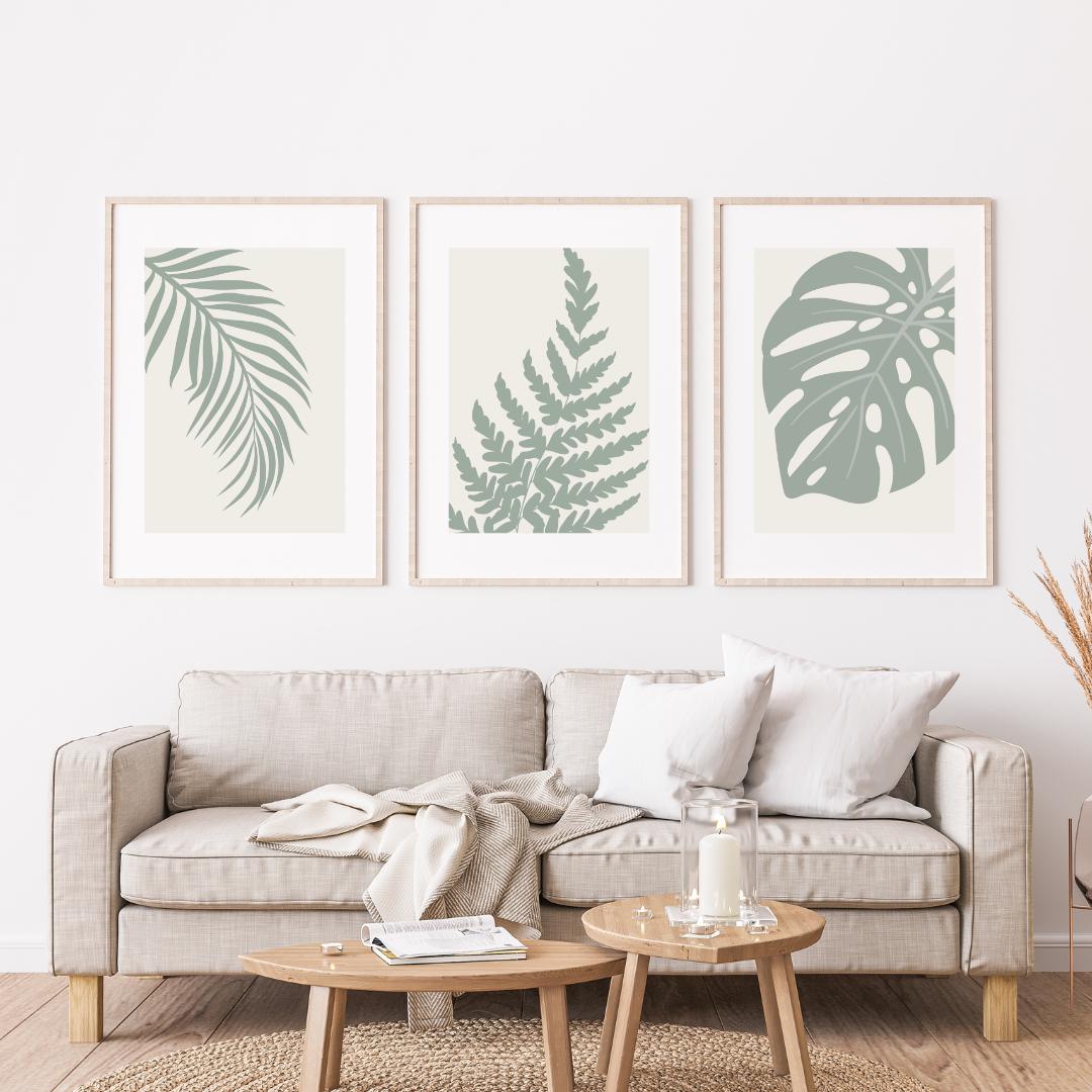 Sage Green Botanical Wall Art Set of 3 Green Prints Modern Bohemian ...