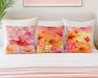 Tropical Hibiscus Cushion Cover New Home Gift Beach House Decor Floral Tropical Outdoor Pillow Beach Party Decor Hawaiian Theme Party Favor