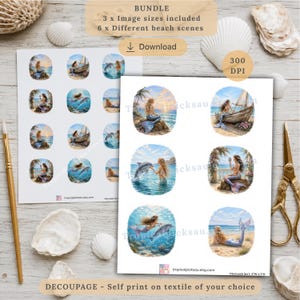 Mermaids Digital Decoupage Paper Coastal Craft Supplies Mermaid Paper Junk Journal Gift DIY Shell Decorating Printable Mermaid Art for Cards