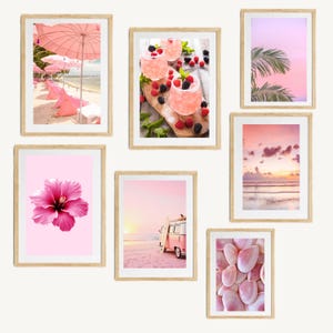 Beach Wall Art Set of 7 Pink Beachy Wall Art Trendy Posters Beach Preppy Girls Dorm Room Summer Fun Prints Coastal Wall Gallery Prints