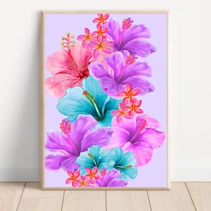 Hibiscus Flower Print Wall Art Bright Tropical Home Decor Hawaiian Botanical Art New Home Gift Beach House Wall Print Boho Floral Wall Art