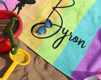 Rainbow Beach Towel Personalized Cotton Towel Custom Gift for Him Gym Towel Colorful Beach Towel Custom Workout Towel Pool Towel with Name