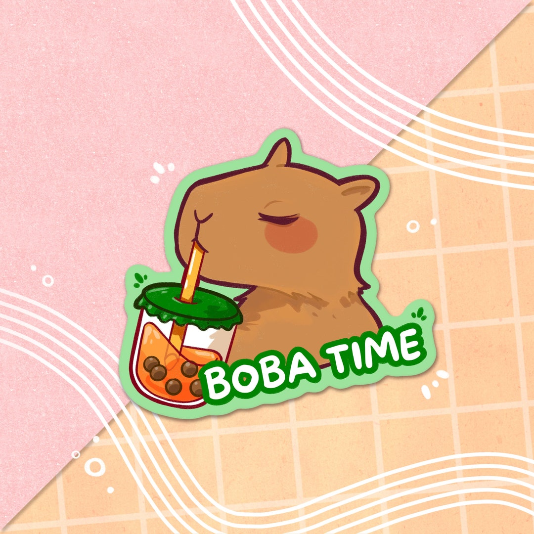 Boba Time Capybara Sticker Kawaii Bubble Tea Drink Waterproof Vinyl