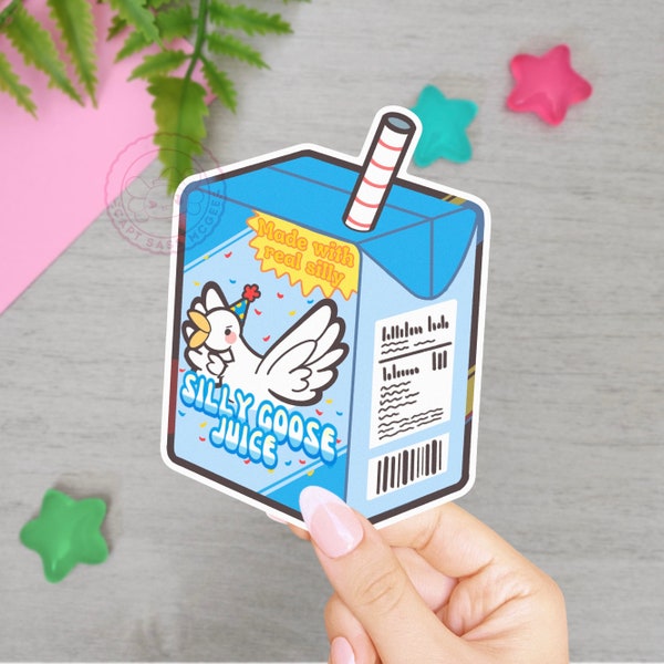 Silly Goose Juice Box Waterproof Vinyl Sticker | Funny Meme Food Aesthetic  | Quirky Stationery for notebooks, laptops, water bottles, etc.