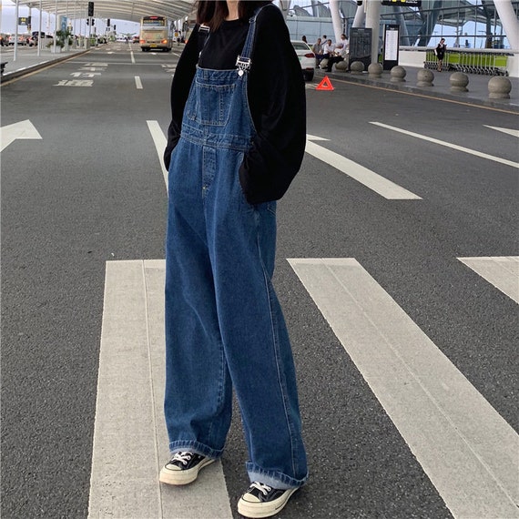 Fashion Women Denim Jumpsuit Loose Overalls Dress Long Suspender Skirts  Casual