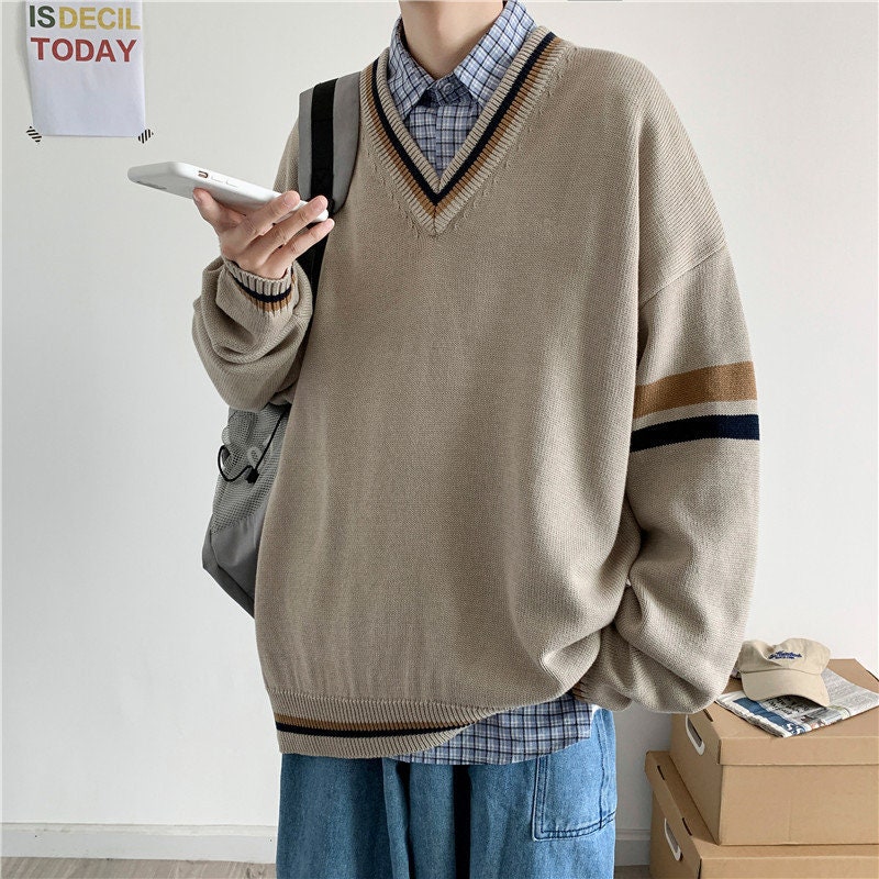 2023 Spring Men Pullover V-neck Sweaters Oversized Patchwork - Etsy
