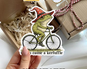 Funny Frog Sticker, Off to Cause a Kerfuffle Decal, Cute Frog Vinyl Sticker, Funny Animal Quote Art, Humor Gift for Friend