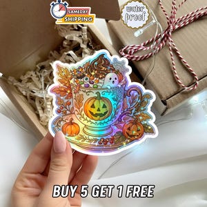 Pumpkin Teacup Cake Sticker, Cute Halloween Treat Decal, Cottagecore Fall Aesthetic Sticker, Waterproof Vinyl Gift