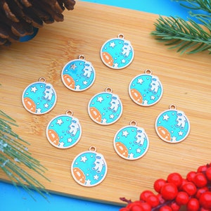 5pcs Enamel Spaceman Rocket Charm For Jewelry Making Supplies Craft Space Earring Pendant Bracelet Charms Mental Materials