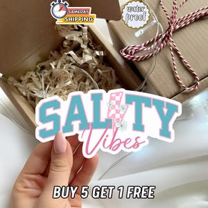 Salty Vibes Sticker, Beach Aesthetic Decal, Summer Quote Vinyl, Coastal Style Sticker, Laptop Water Bottle Gift