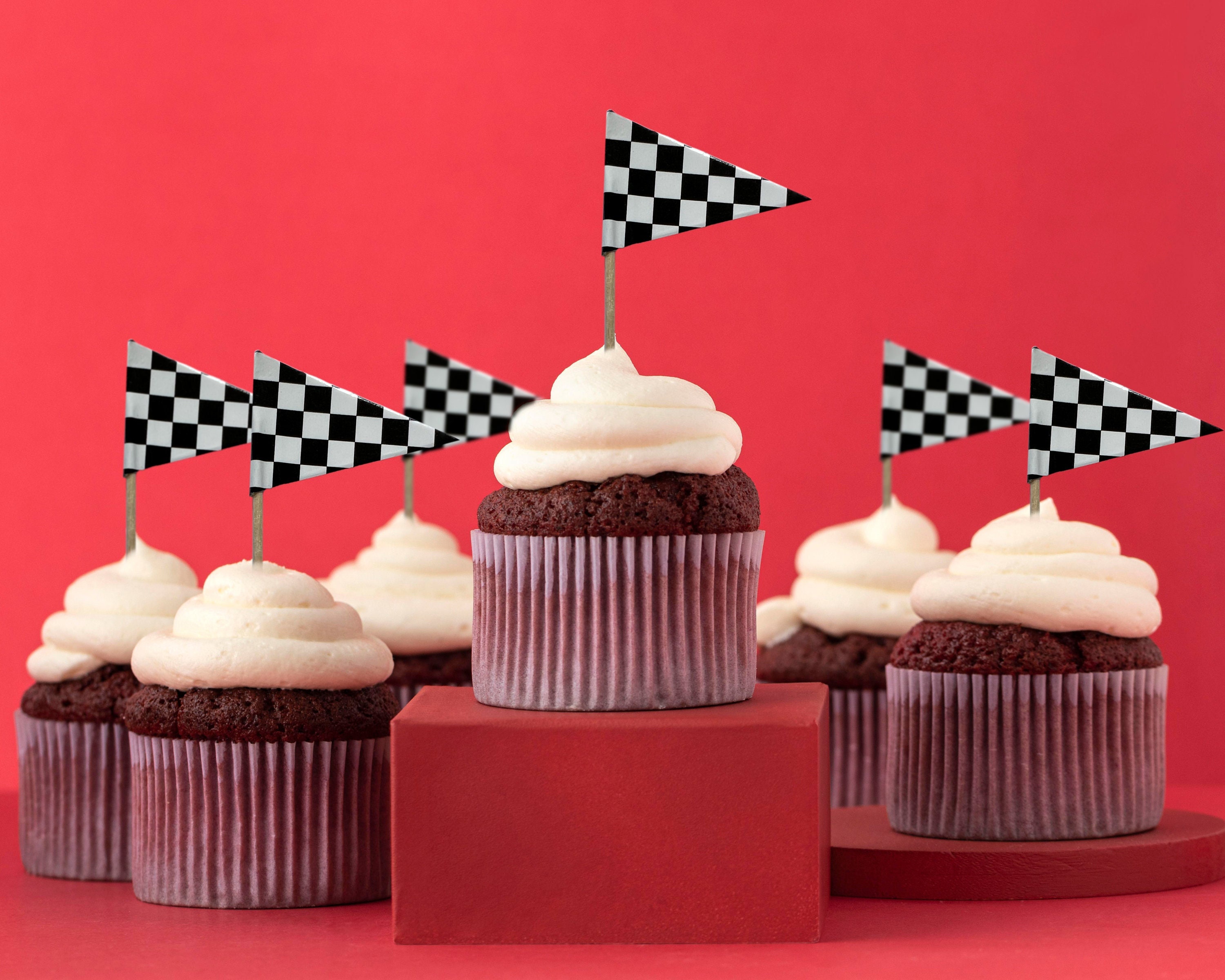 Checkered Flag Cup Cake Topper, Race Car Topper, Racing Decor, Party Decor, Nascar Etsy