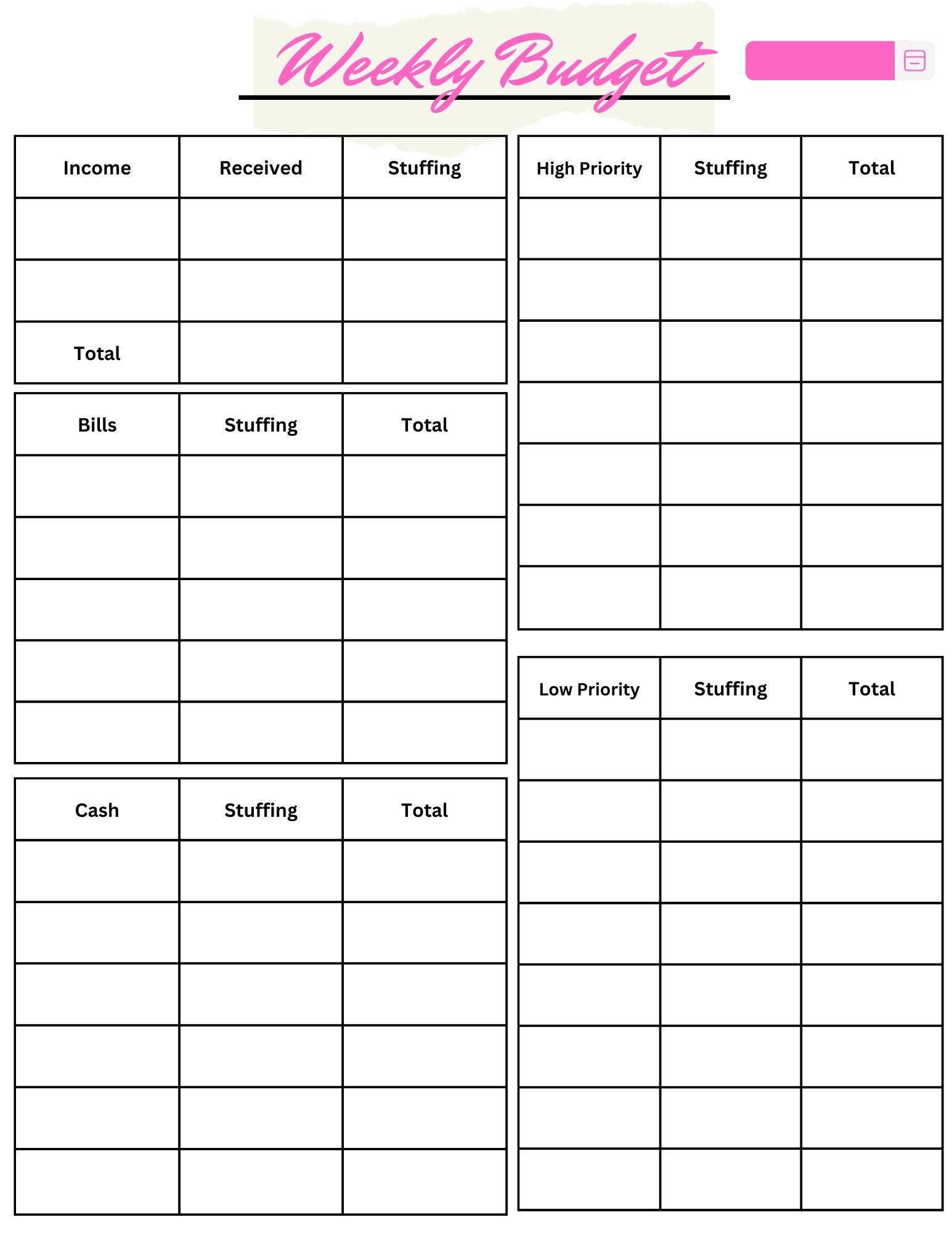 Weekly Budget Printable Pink Etsy