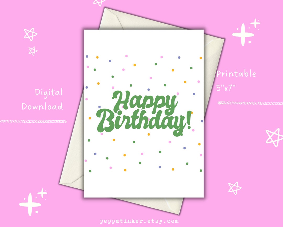 Printable Birthday Card, Cute Birthday Card, Confetti Birthday Card ...