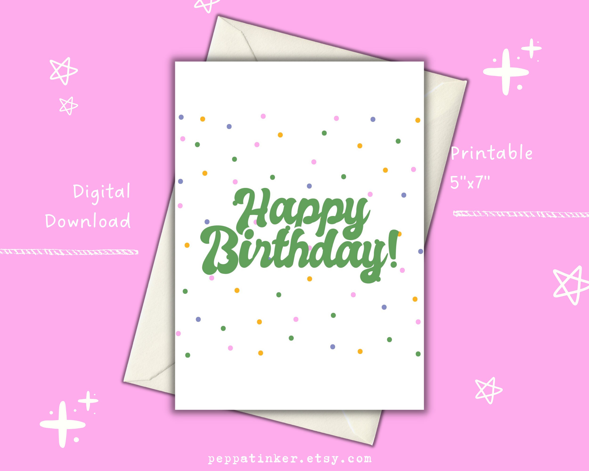 Printable Birthday Card, Cute Birthday Card, Confetti Birthday Card ...