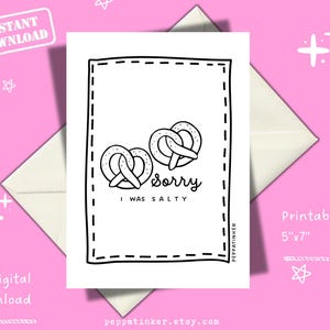 Funny Cute Apology Card, Sorry i was Salty, Sorry for being Salty, Printable Sorry Card, Downloadable Apology Card, I&#39;m Sorry Card