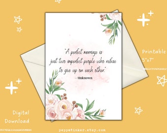 Printable Flower Happy Anniversary Quote Card, Printable Greeting Card, Couple Anniversary
