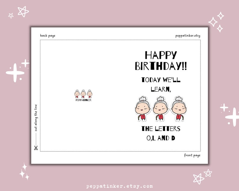 Printable Old Lady Happy Birthday Card Cute Happy Birthday - Etsy