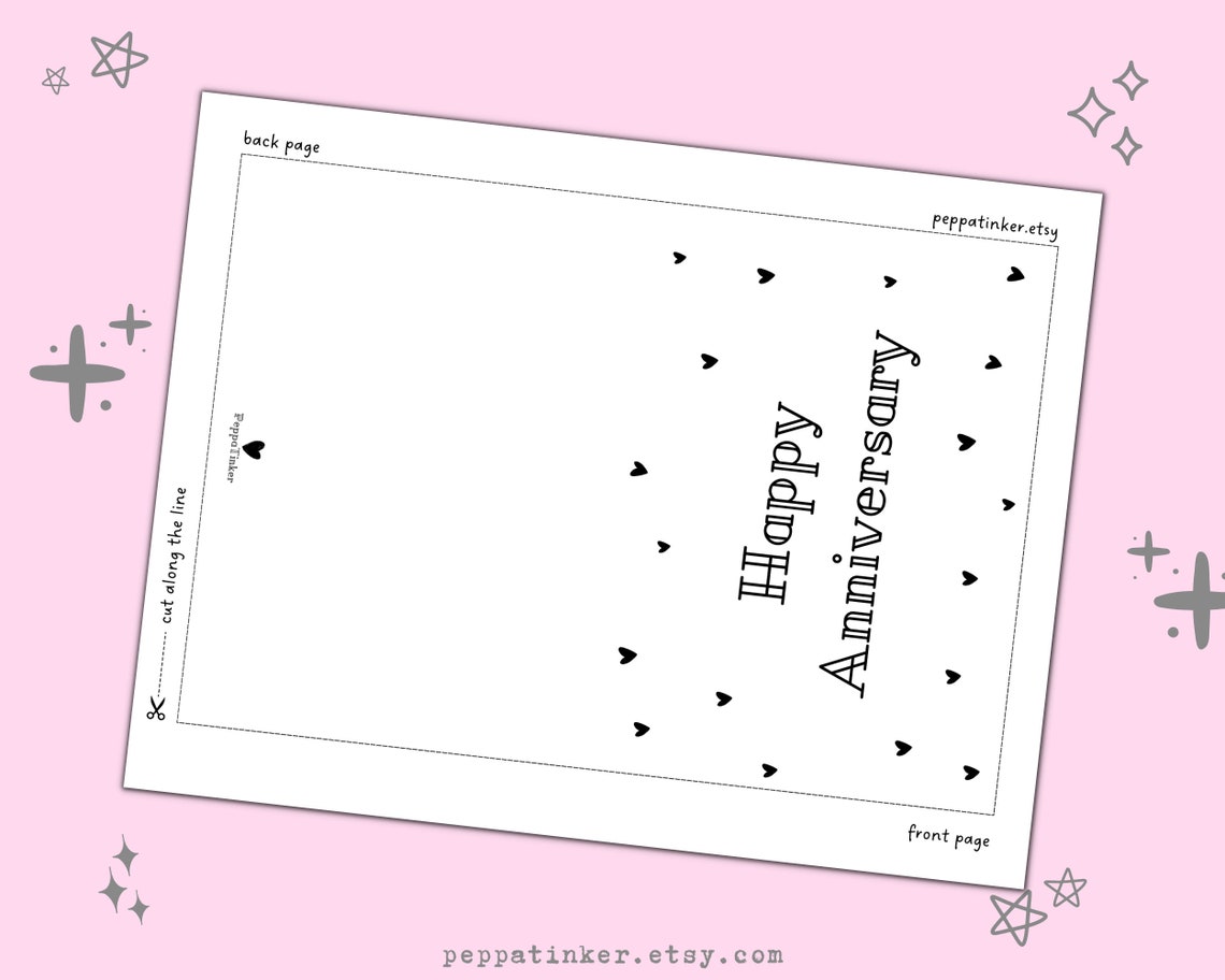 Printable Hearts Happy Anniversary Card, Printable Greeting Card ...
