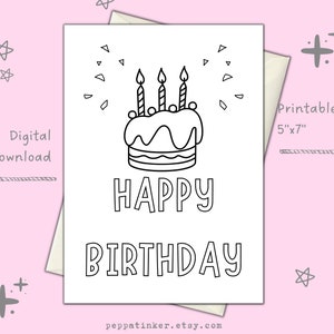 Printable Coloring Birthday Card, Happy Birthday Card, DIY Birthday ...