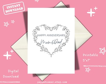 Printable Happy Anniversary Mom&Dad Card, Printable Greeting Card, Couple Anniversary, Valentines Card