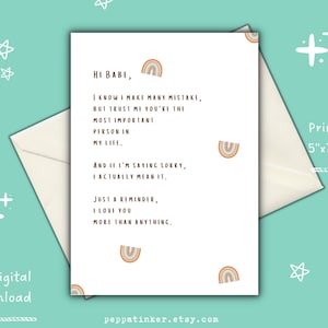 Printable Hi Babe Sorry Card, Cute Apology Card, Printable Sorry Card, Downloadable Apology Card, I'm Sorry Card