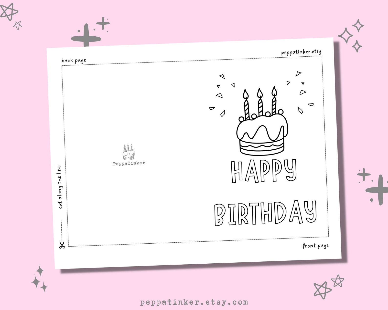 Printable Coloring Birthday Card, Happy Birthday Card, DIY Birthday ...