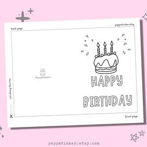 Printable Coloring Birthday Card, Happy Birthday Card, DIY Birthday