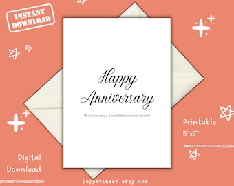 Printable Happy Anniversary Minimalist Card, Printable Greeting Card, Couple Anniversary