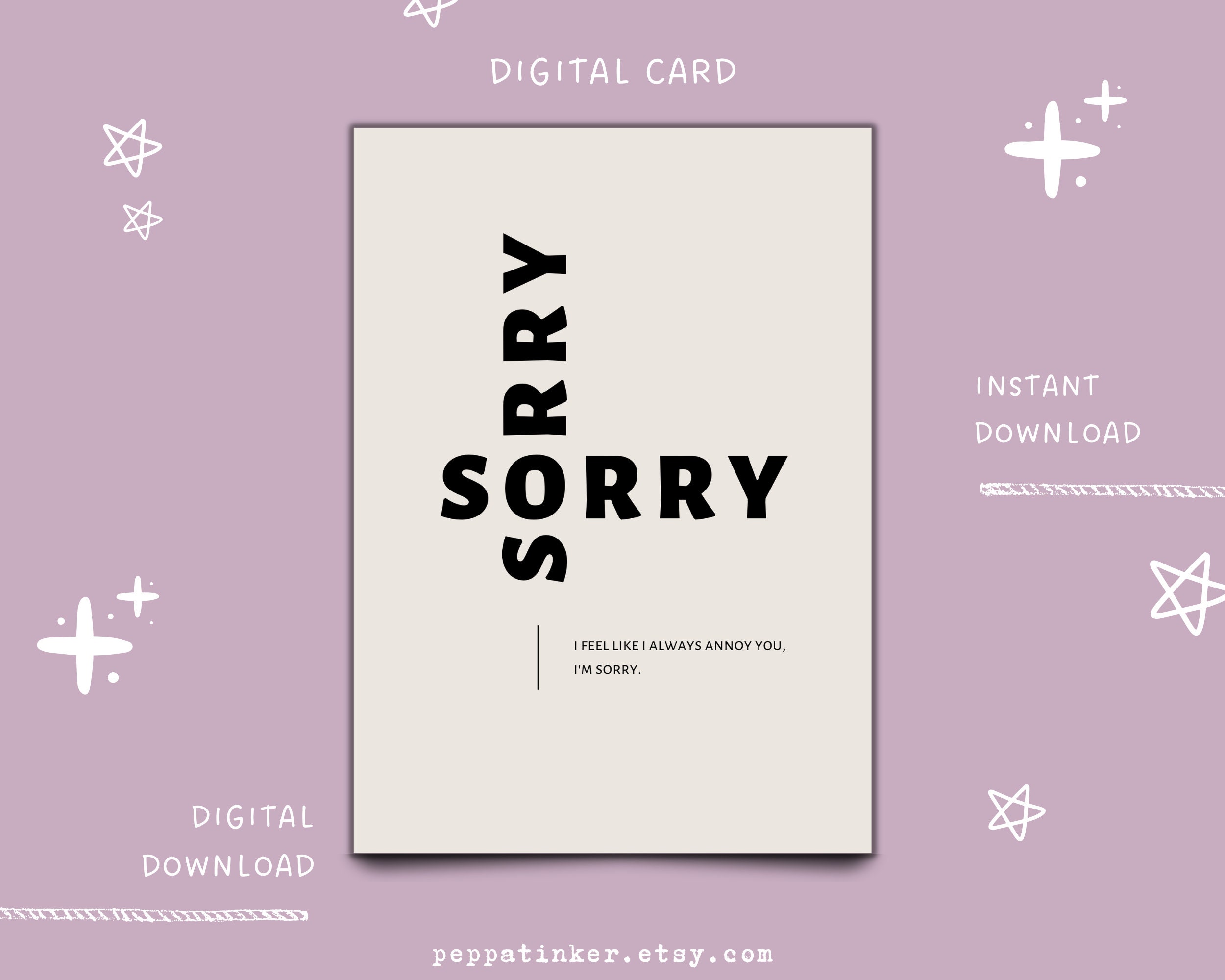 Printable Minimalist Sorry Card, Apology Card, Printable Sorry Card
