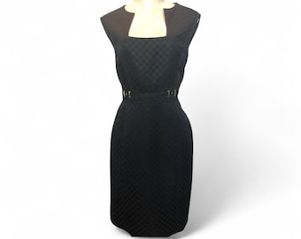 Tahari Arthur S. Levine Checkered Pattern Square Neckline Black Dress Size 10
