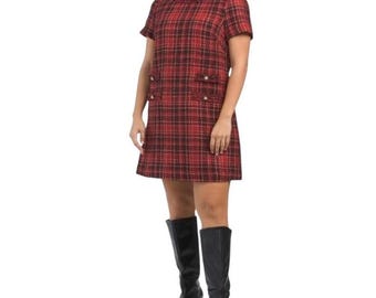 NWT Adrianna Papell red, black and gold short sleeve tweed dress Size XL