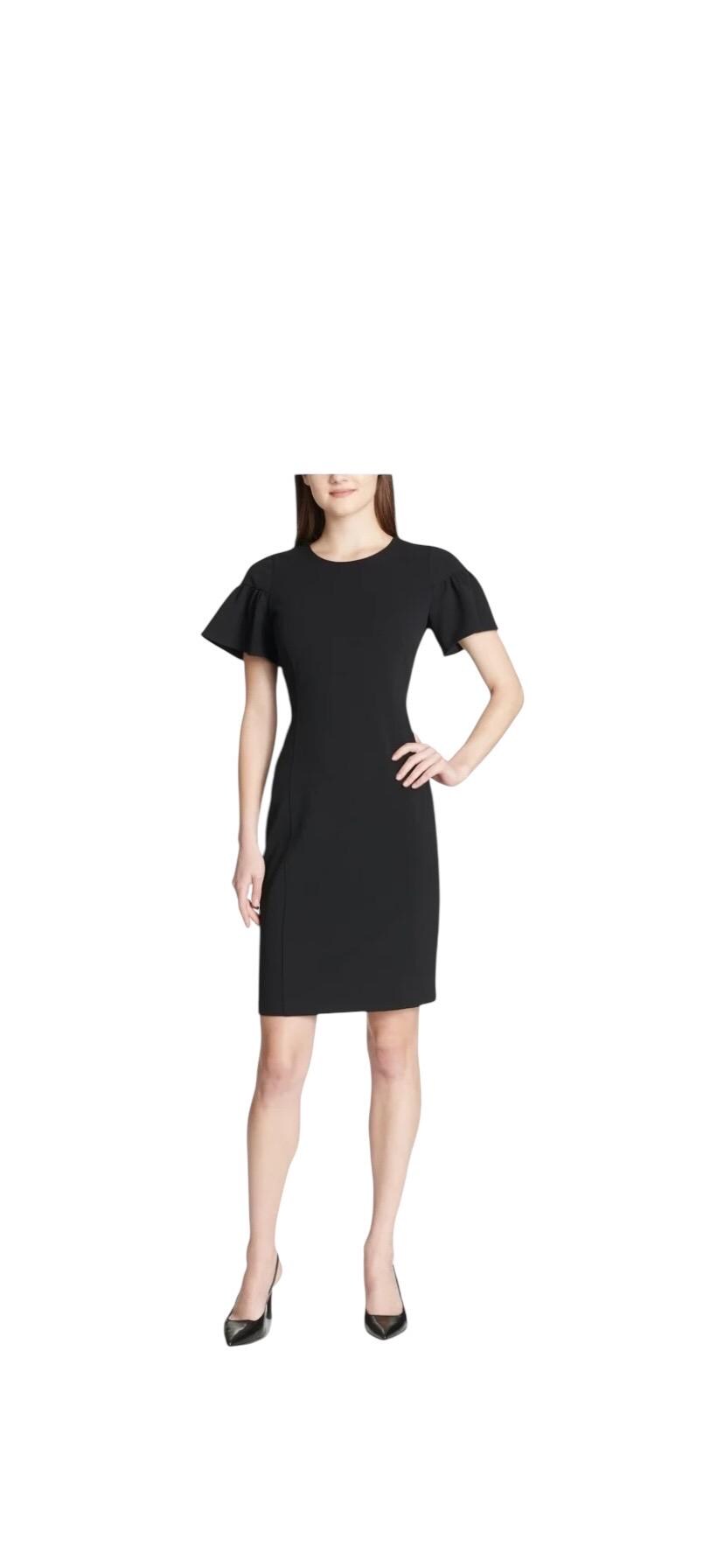 calvin klein ruffle dress black Sleeve Sheath Size 12 BLACK BLUE Stylish Outfit Ideas for Size:44 Regular Jacket+38 Waist Adjust 34to40)(Height: 5'7