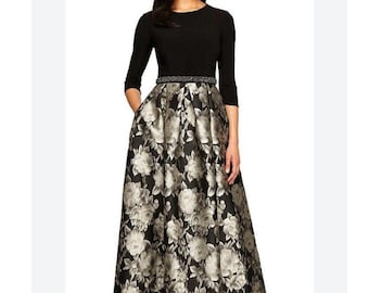 Alex Evenings 3/4 Sleeve Floral Patterned with Beaded Trim Evening Dress Size 10