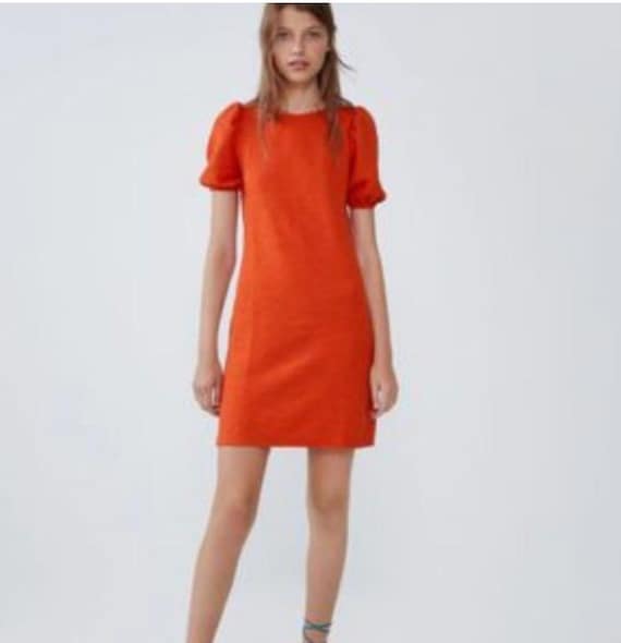 NWT Zara Tangerine Orange Nubby Texture Dress Pouf Short Sleeve Size M -  Etsy