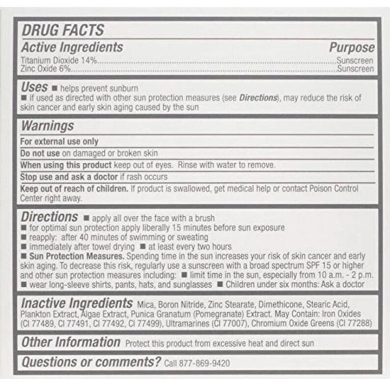 May include: A white label with black text detailing the drug facts of a sunscreen product. The label includes active ingredients, uses, warnings, directions, inactive ingredients, and other information. The text is clear and easy to read.