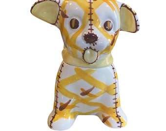 Brayton Laguna Pottery Vintage 40s -50s gingham plaid dog cookie jar