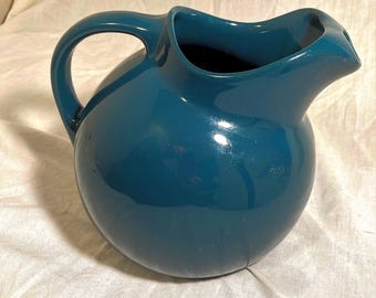 Vintage Hall Pitcher Dark Teal Tilt Ball with Ice Lip Spout 10 Cup