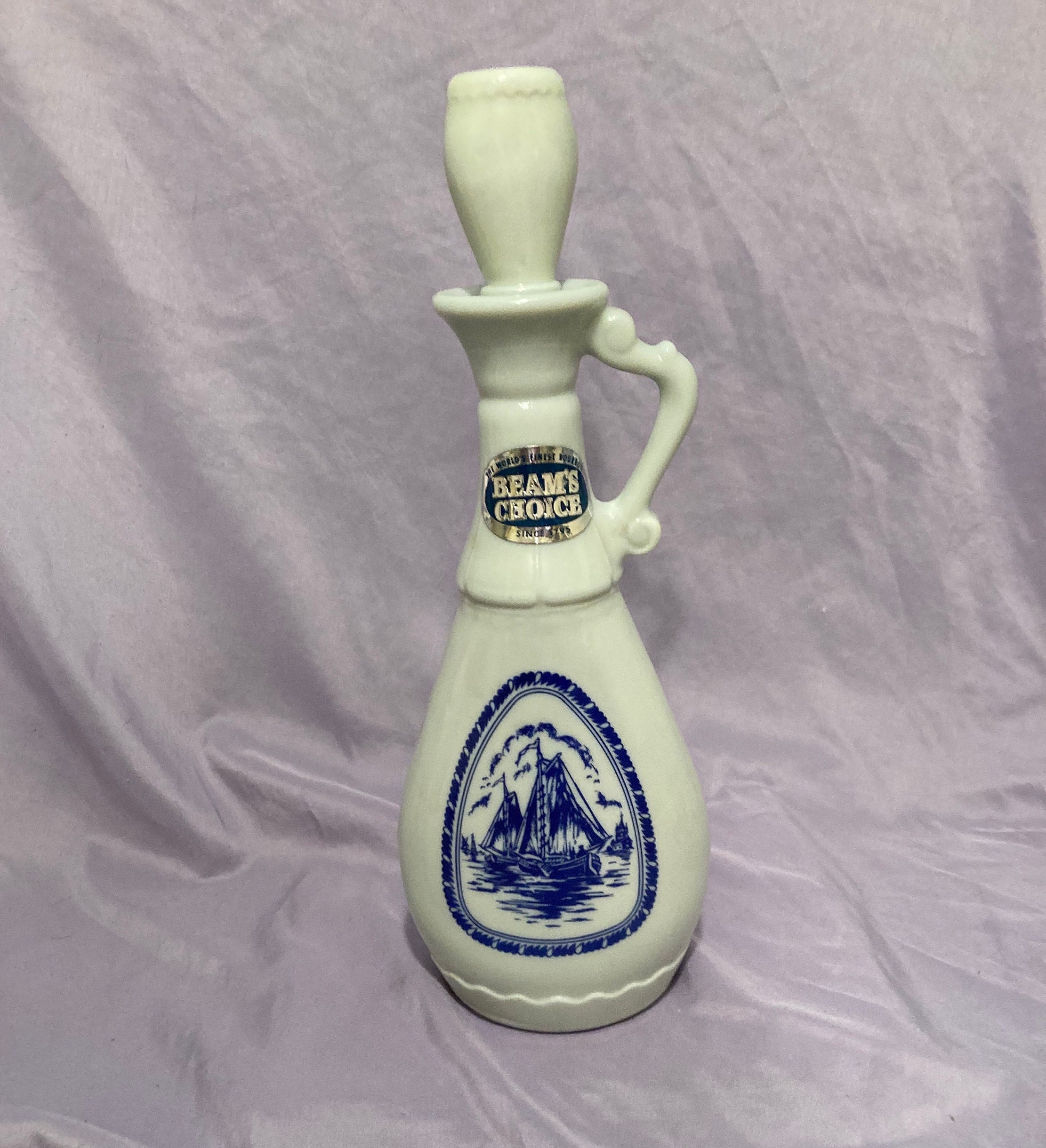 Vintage 1963 Jim Beam Decanter – Sailing Ship, Embossed Windmill