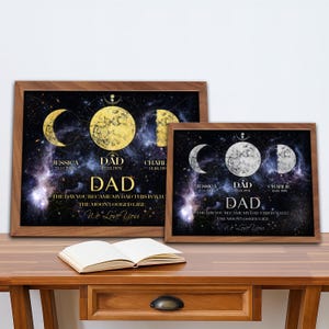 Father&#39;s Day Gift Moons Phase Frame for Dad, The Day You Became My Dad Gift, Custom Birth Month Phase Frame with Kids Name, Husband Gifts