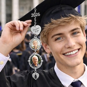 Custom Memorial Graduation Charm with Photo, Walking Beside You Every Step Tassel Charm, Personalized Graduation Day Gift, Memorial Keepsake