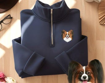 Custom Dog Face Quarter Zip Sweatshirt from Photo,Pet Embroidered Sweater,Dog Mom Hoodie,Embroidered Varsity Sweatshirt,Gift for Pet Lovers