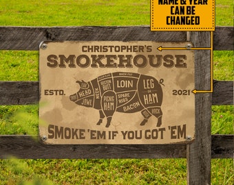 Customize Smokehouse Metal Sign, BBQ Grilling Smokehouse Vintage Sign, Patio Backyard Sign Decoration, Father's Day Gift, Barbecue Men Gift