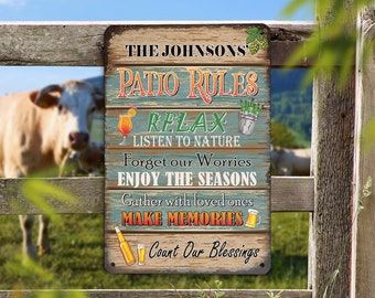 Personalized Patio Rules Relax and Make Memories Classic Metal Sign, BBQ Sign, Grill Sign, Patio Backyard Sign Decoration, Father's Day Gift